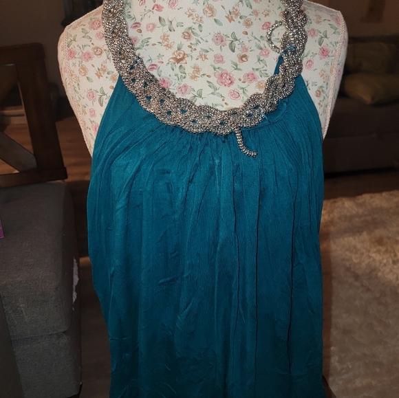 Forever 21 Silver Braided Necklace Halter Turquois Top Size Small - Picture 2 of 5